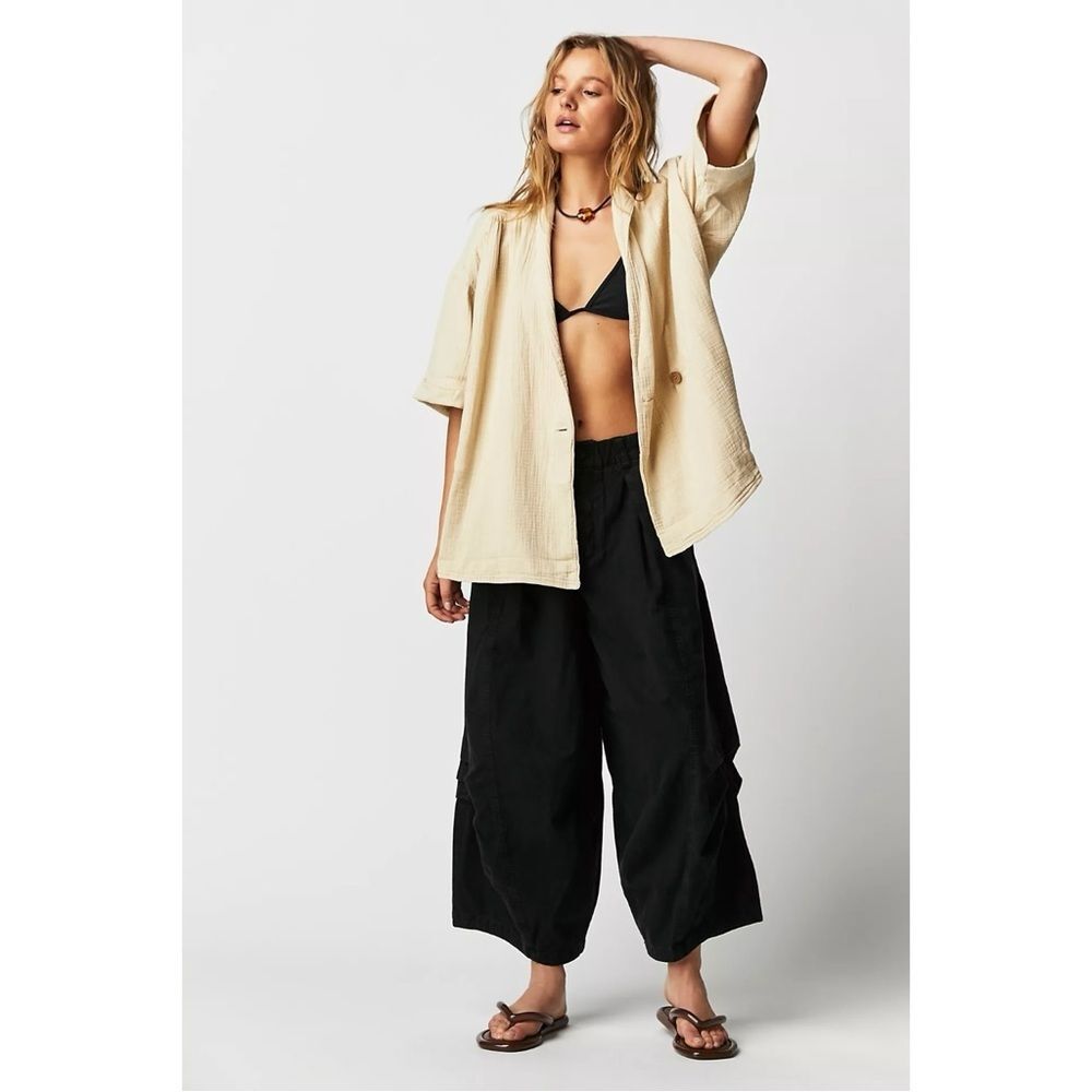 We The Free Size XS Free People Lou Blazer Shirt Textured Cotton Oversized Wrap
